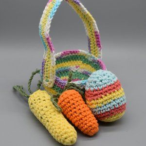 Hand Crafted Crochet Kitty Cat Easter Basket With Catnip toys